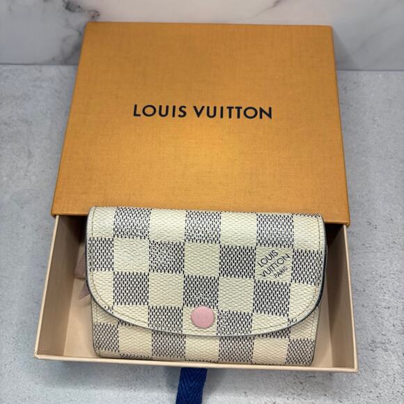 Louis Vuitton Rosalie Coin Purse Wallet Damier Azur Canvas Pink Leather Interior - Picture 13 of 13